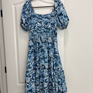 Abercrombie & Fitch Blue Floral Smocked Neck Top